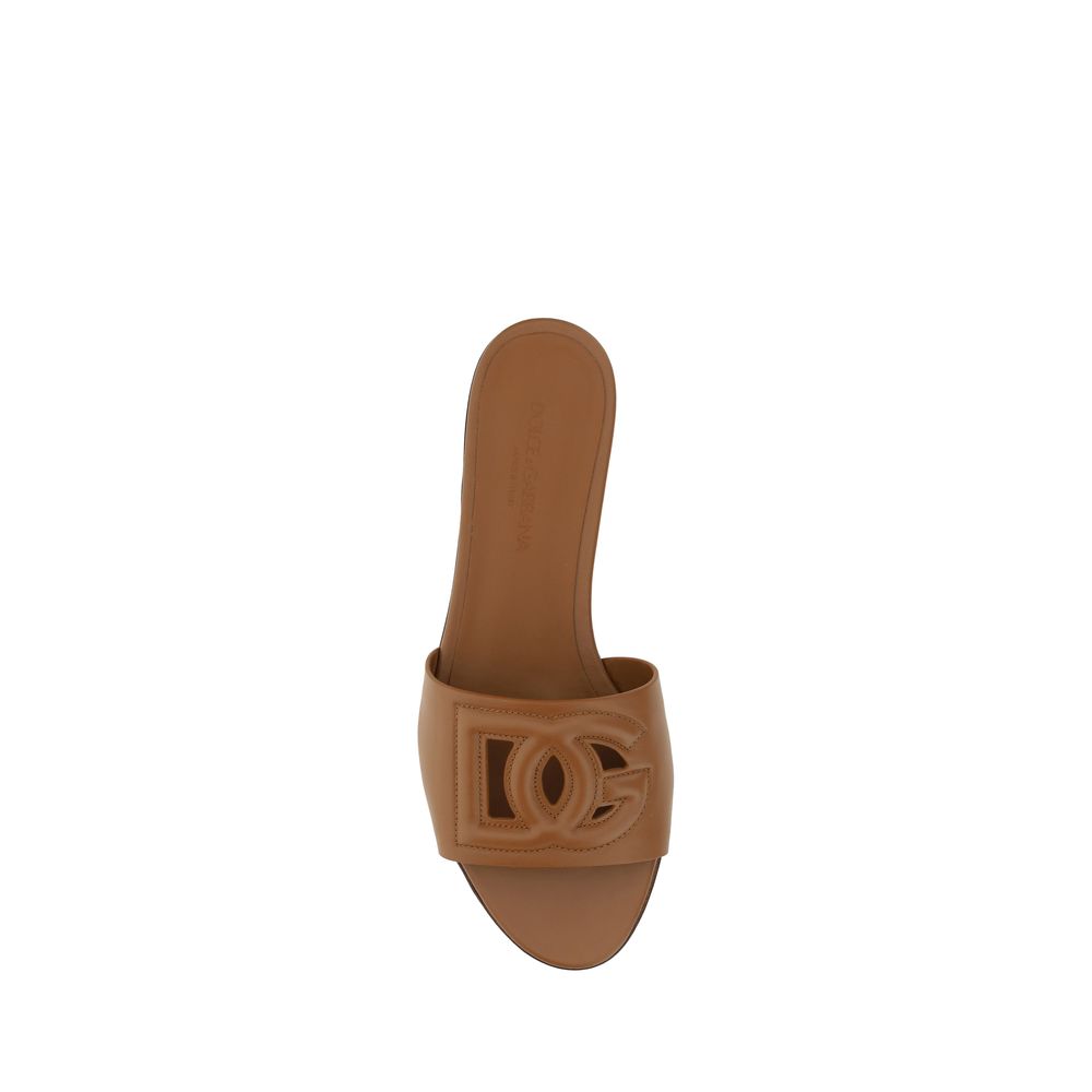 Dolce & Gabbana Brown Calf Leather Bos Taurus Flat Sandals