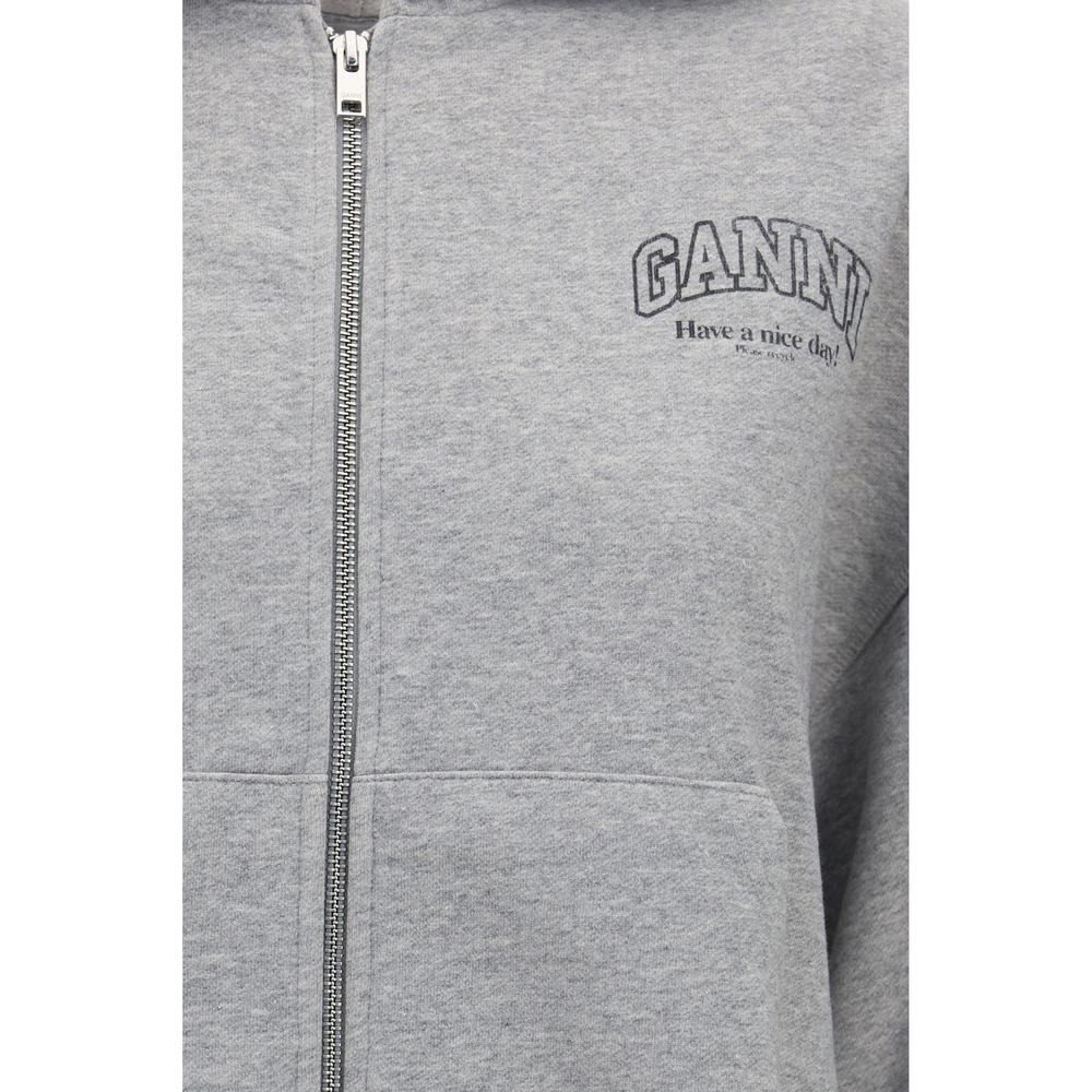 Ganni zip-hoodie i økologisk bomuld – grå