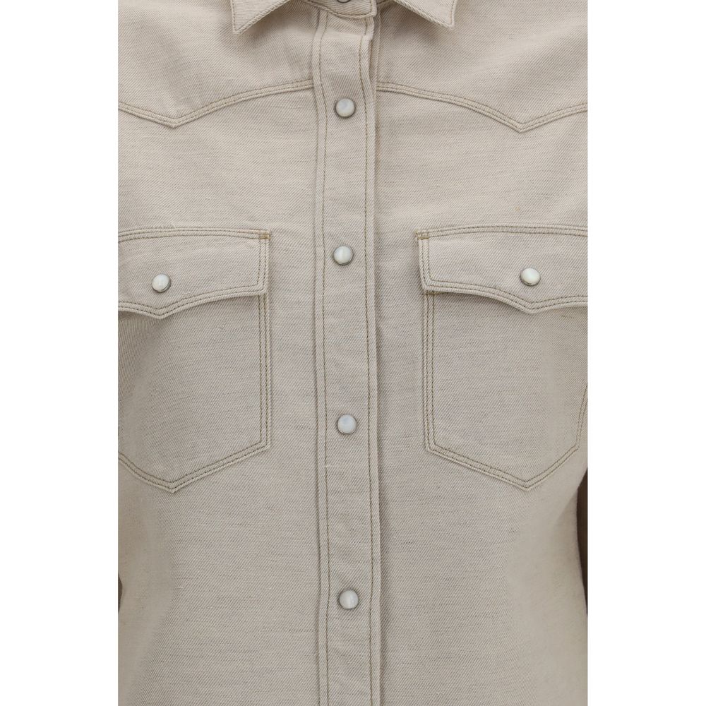 Fendi beige westernskjorte i denim af bomuld og hør