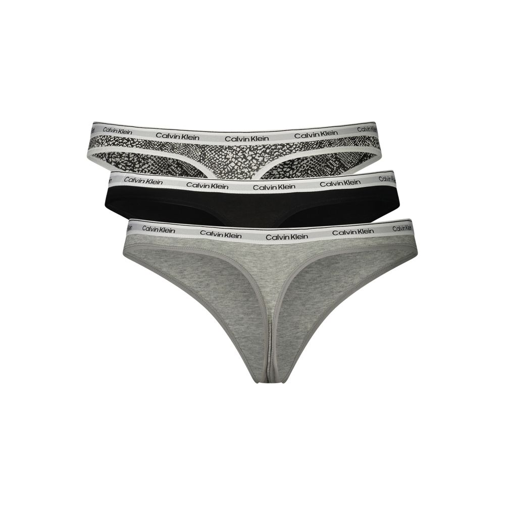 Calvin Klein dame-thong 3-pak i grå, sort og mønstret bomuld