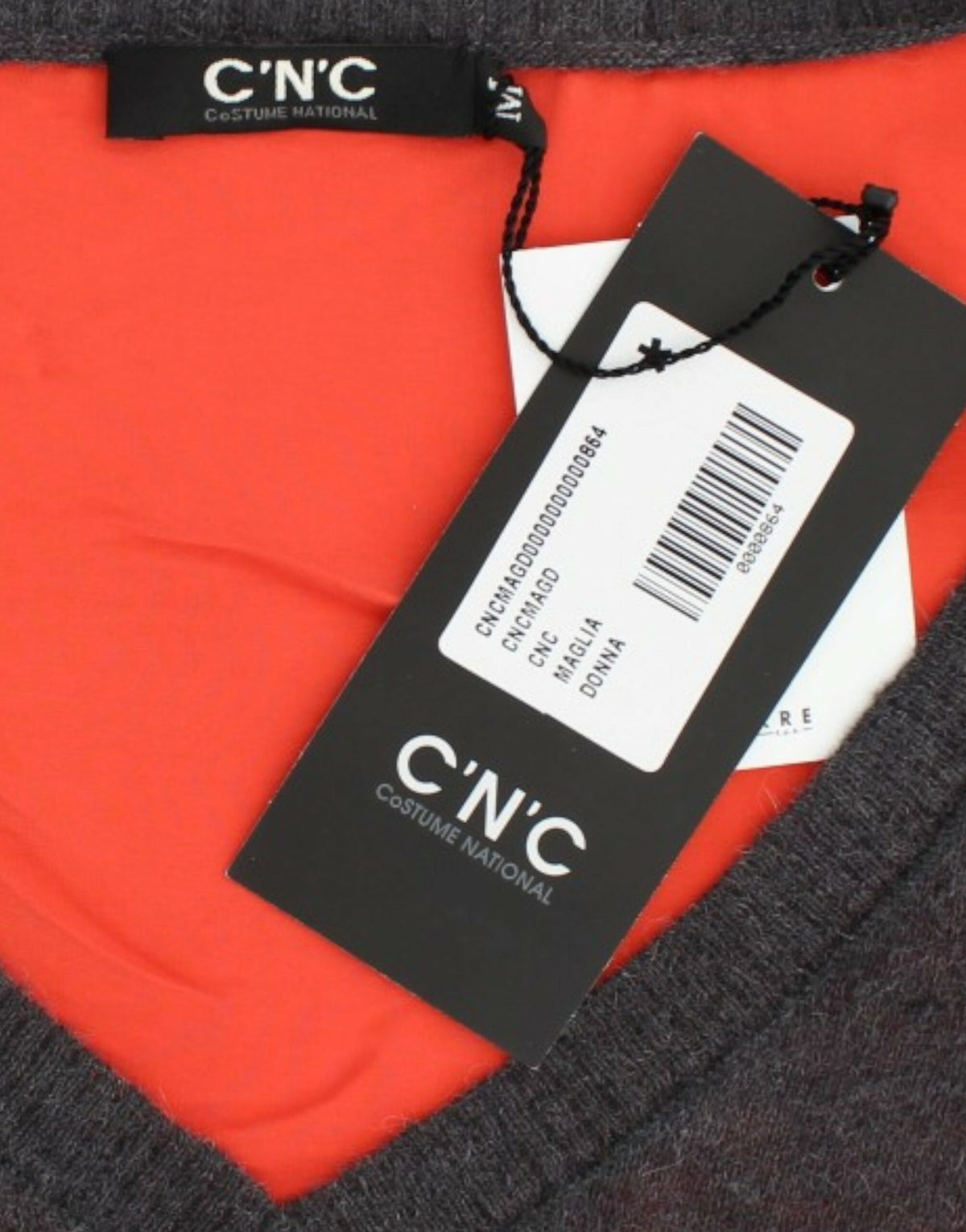Grå og orange Costume National C’N’C kortærmet sweater i alpaka, uld og nylon