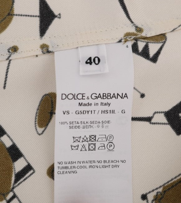 Hvid Dolce & Gabbana silkeskjorte med JAZZ-motivprint