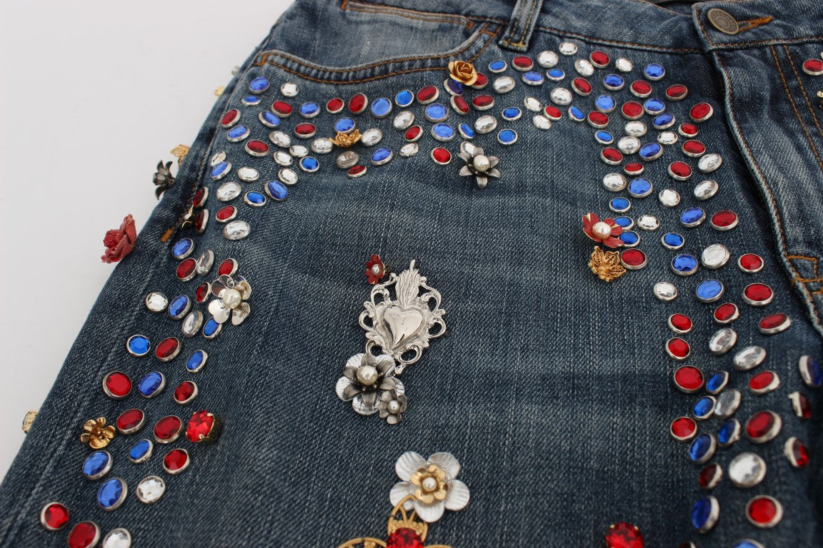 Dolce & Gabbana lyseblå jeans i bomuld med krystalpynt