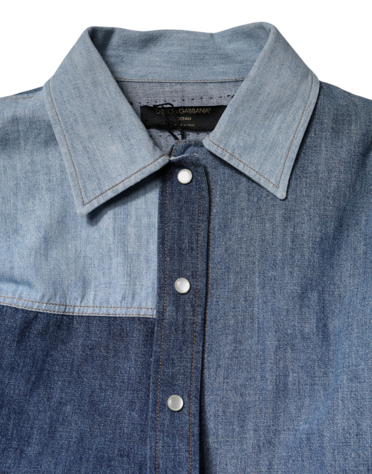 Dolce & Gabbana Blue Cotton Button Up Collared Long Sleeve Top