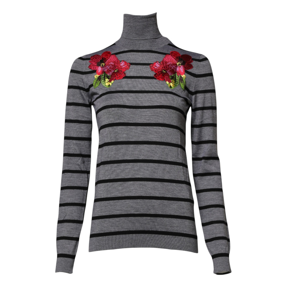 Gråstribet Dolce & Gabbana rullekravesweater i cashmere og silke