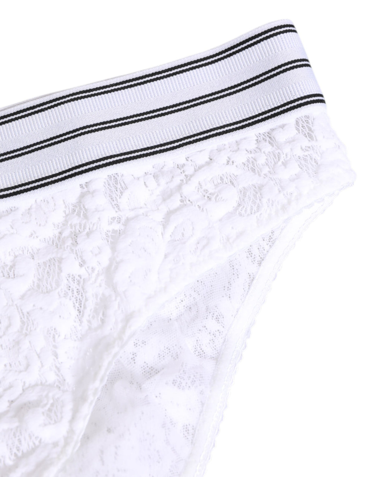 Dolce & Gabbana White Lace Slip Brief Logo Waistband Underwear