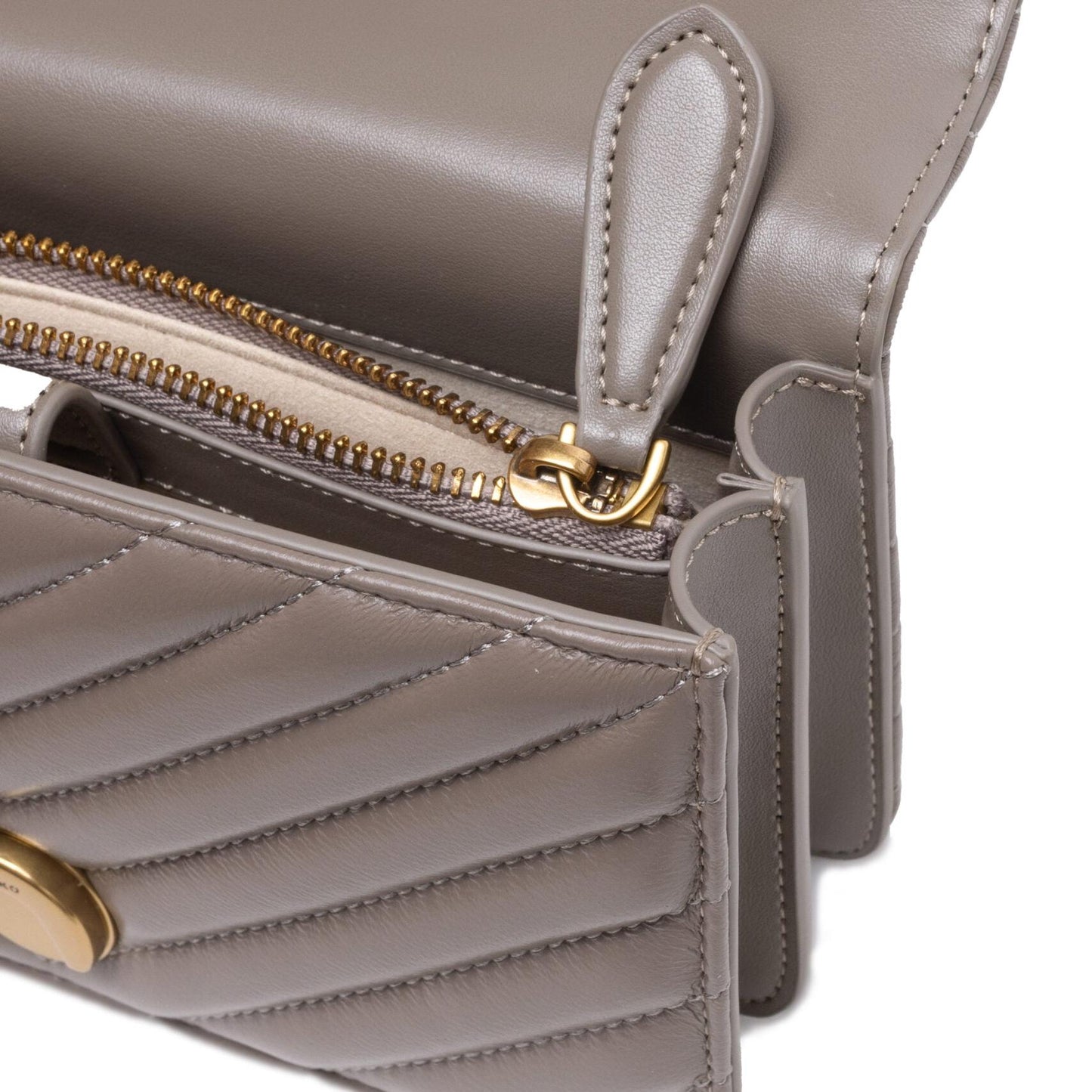 PINKO Grey Leather Love One Mini Shoulder Bag