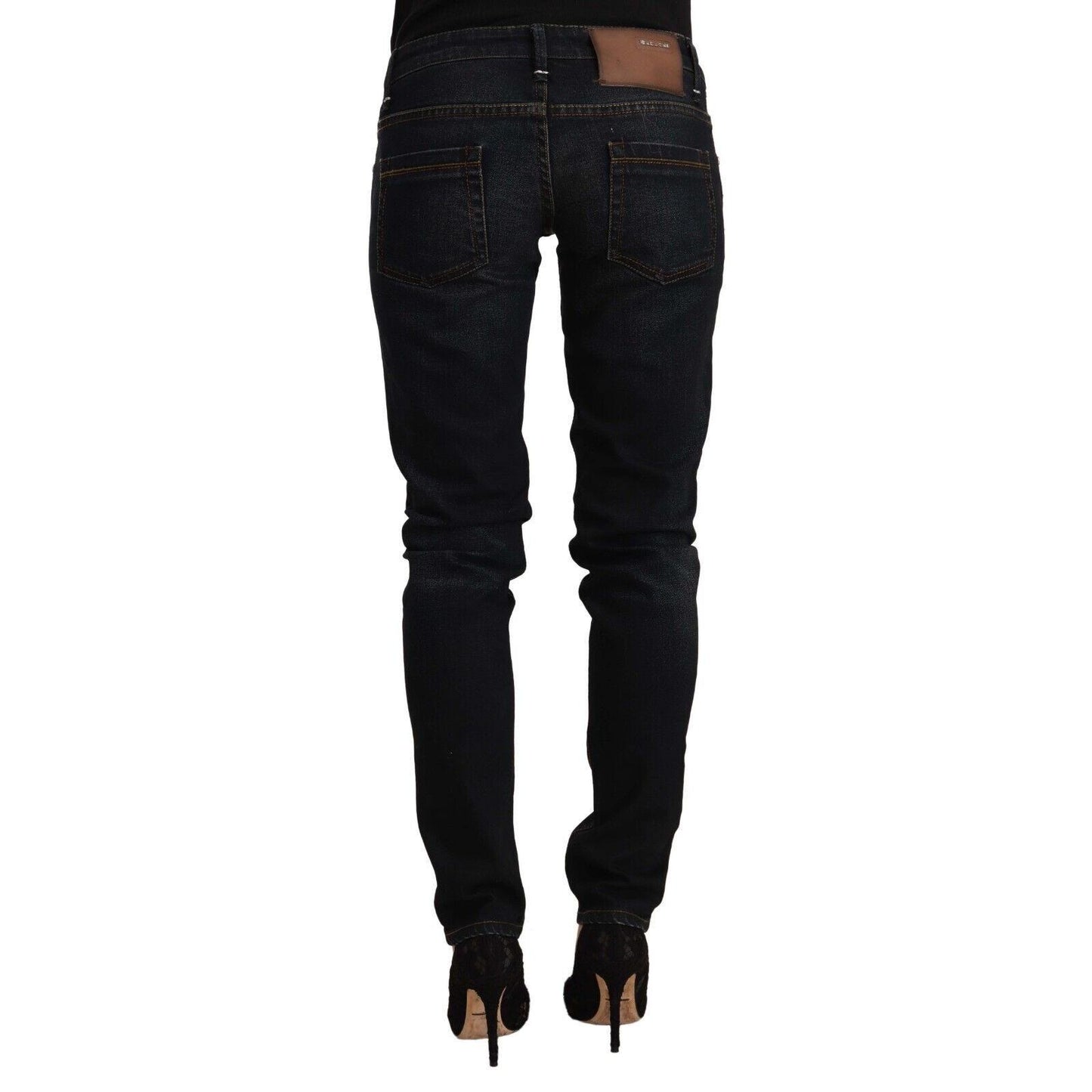 Acht Black Washed Cotton Low Waist Slim Fit Denim Jeans