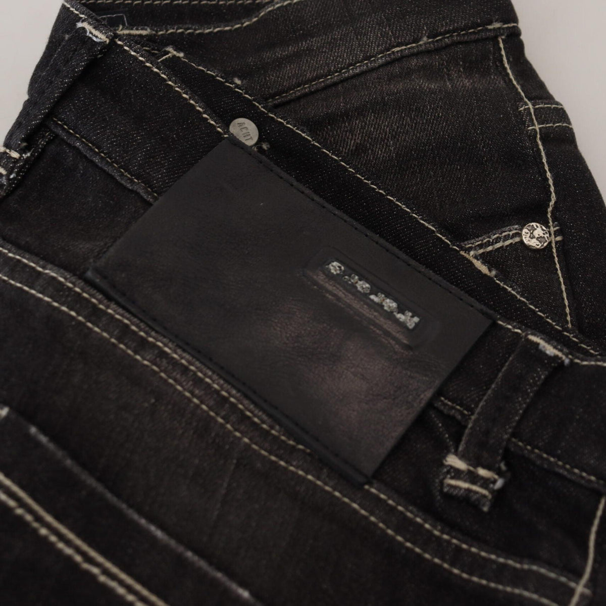 Acht Black Washed Mid Waist Tapered Women Casual Denim Jeans