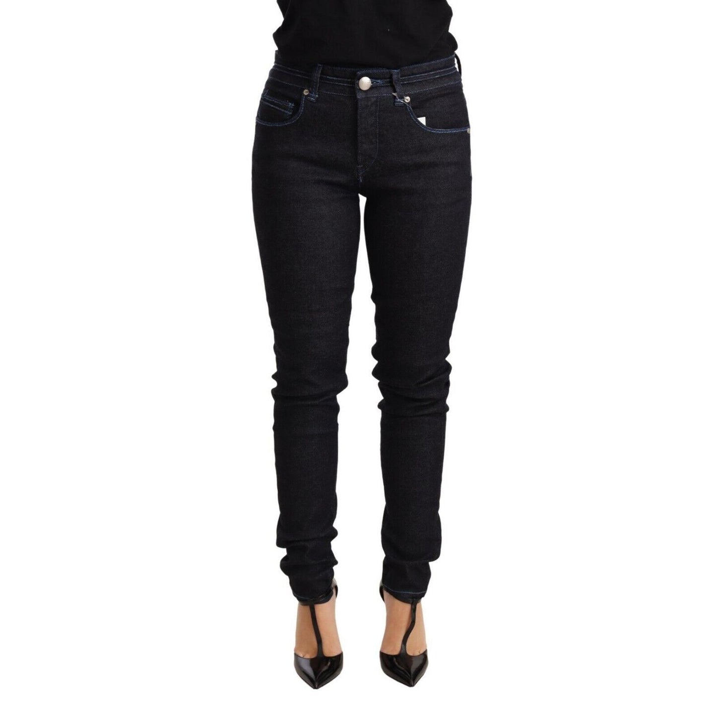 Acht Blue Cotton Low Waist Slim Fit Denim Women Trouser Jeans