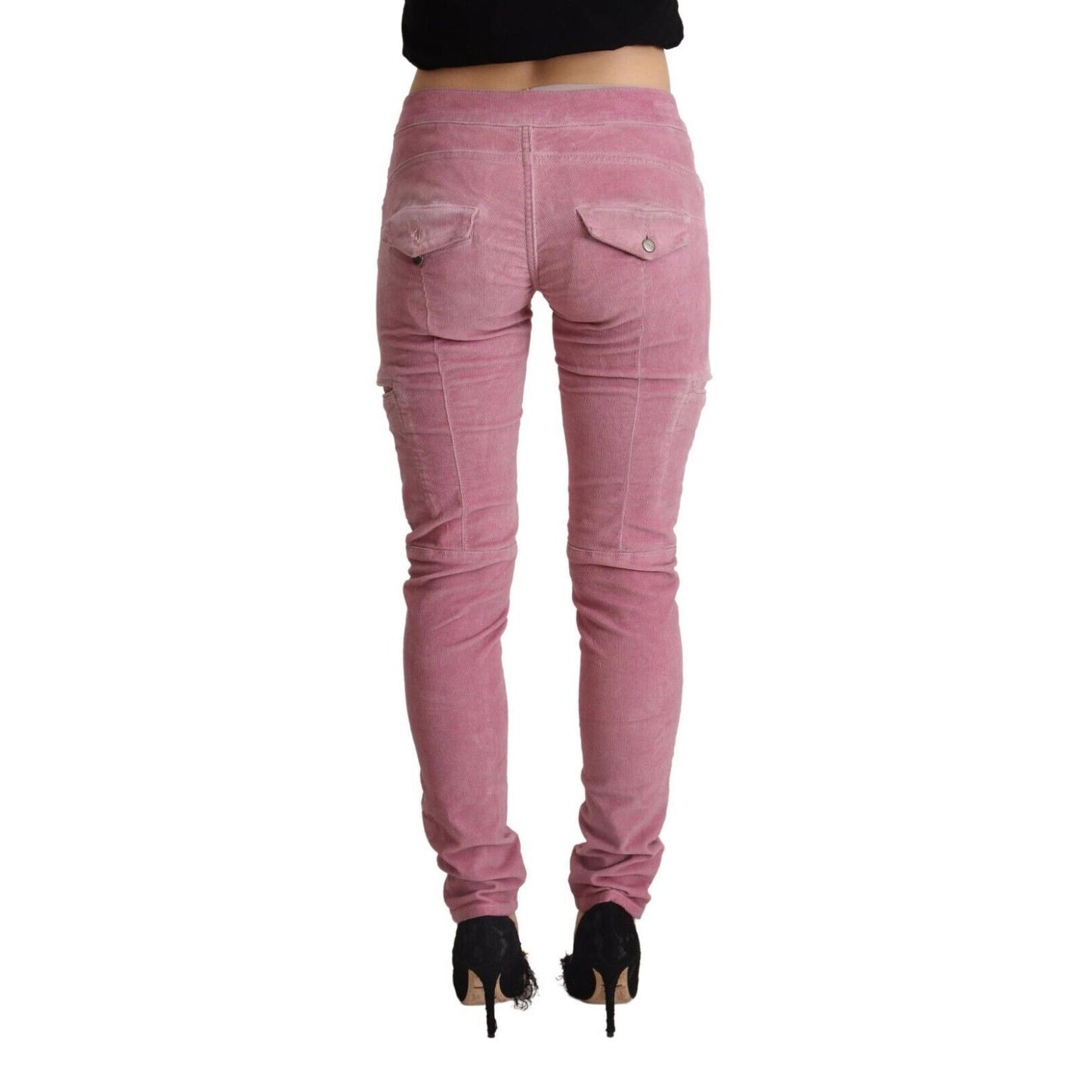 Acht Pink Cotton Low Waist Skinny Denim Cargo Jeans