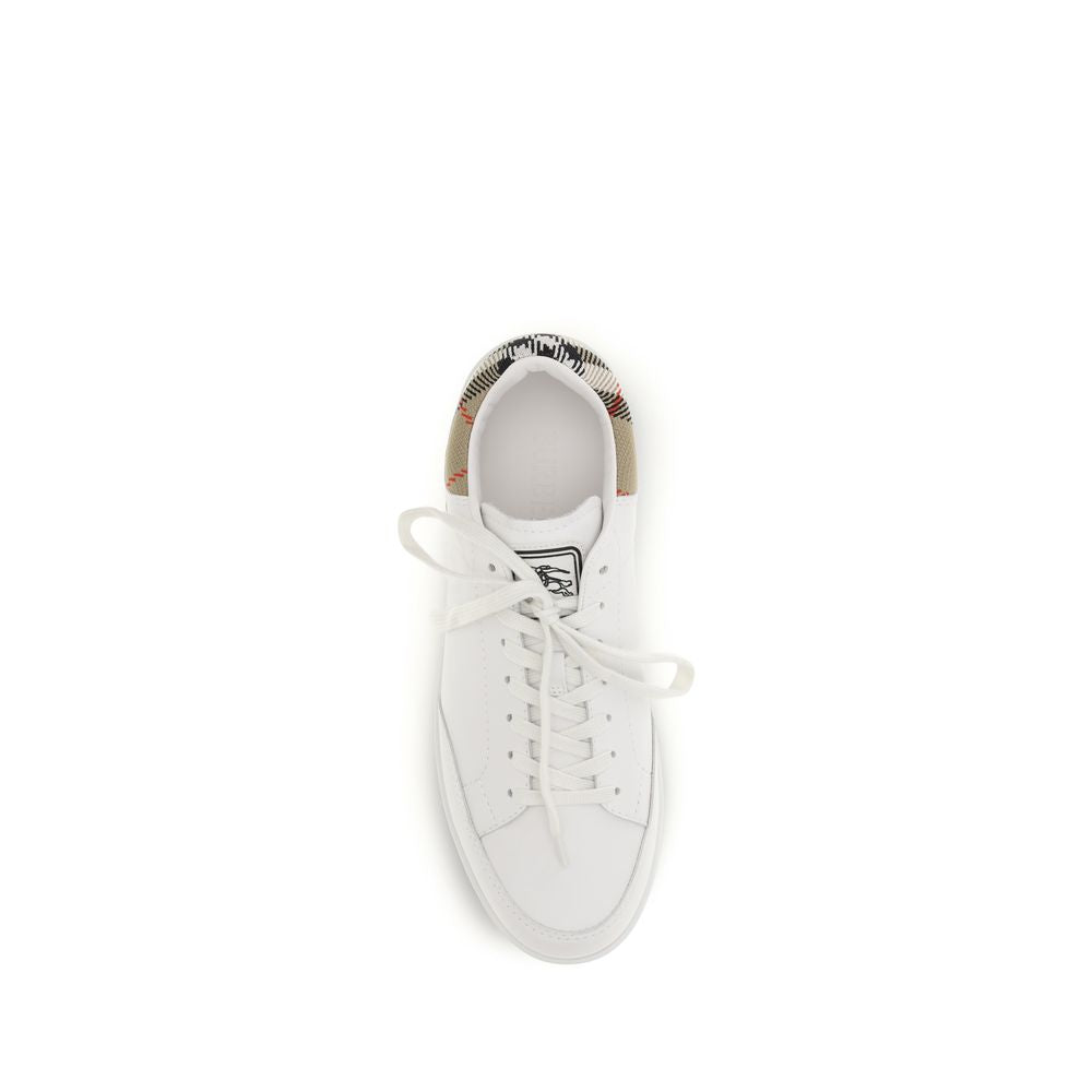 Burberry White Calf Leather Bos Taurus Low Top Sneakers