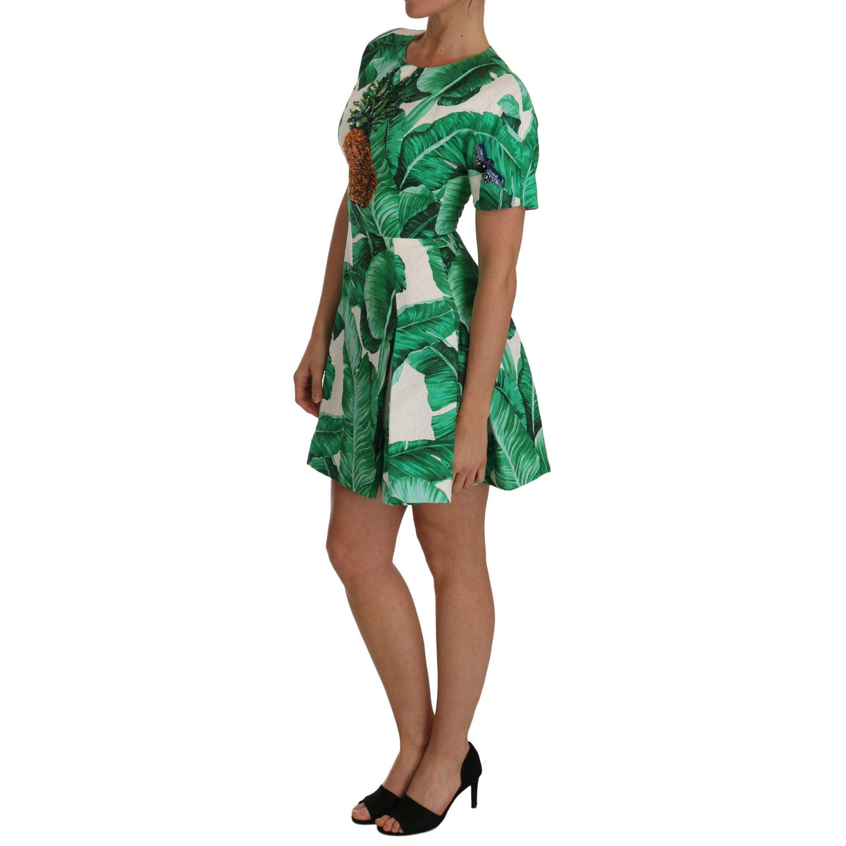 Dolce & Gabbana A-Line Banana Leaf Pineapple Crystal Dress