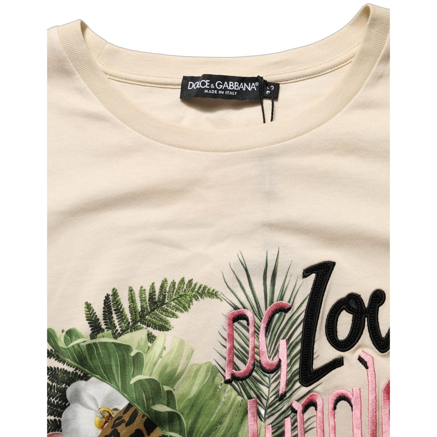 Dolce & Gabbana Beige Jungle Print Cotton Round Neck T-Shirt