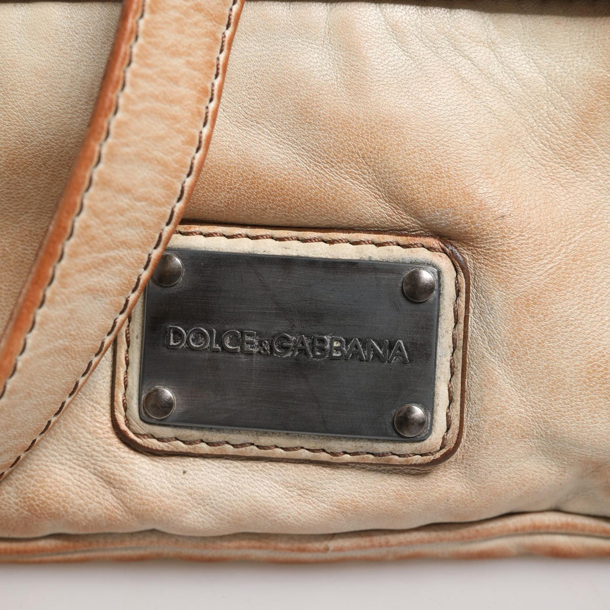 Dolce & Gabbana Beige Vintage Leather Logo Plaque Shoulder Borse Men Bag