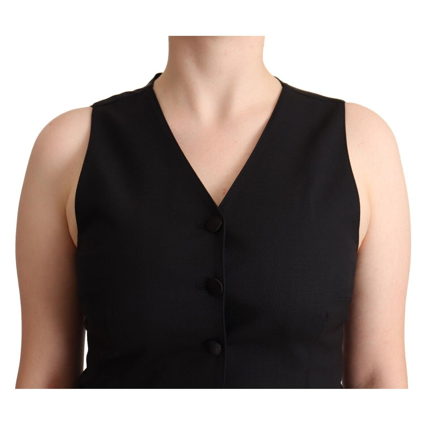 Dolce & Gabbana Black Button Down Sleeveless Viscose Vest Top