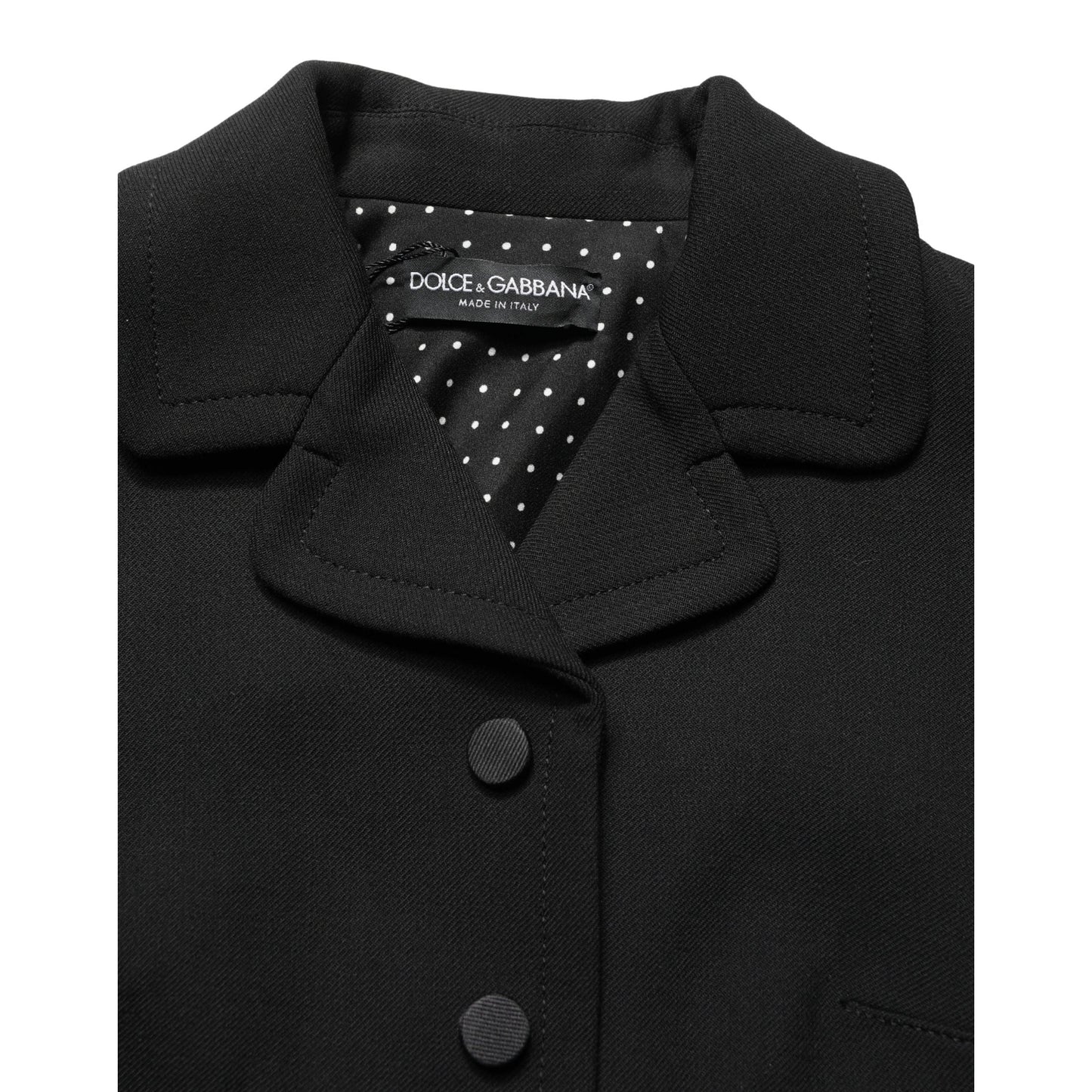 Dolce & Gabbana Black Collared Short Sleeves Cropped Blouse Top