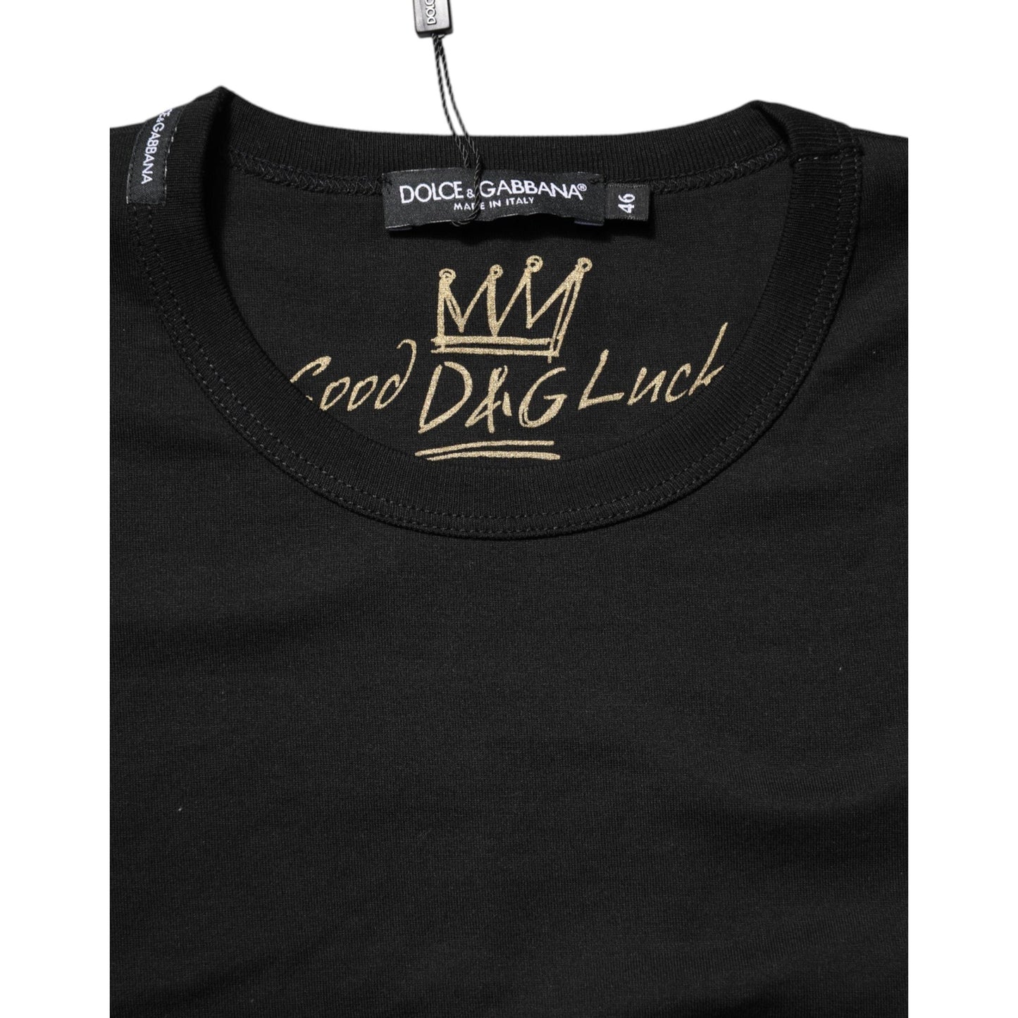 Dolce & Gabbana Black Cotton Goodluck Tee Crew Neck T-shirt