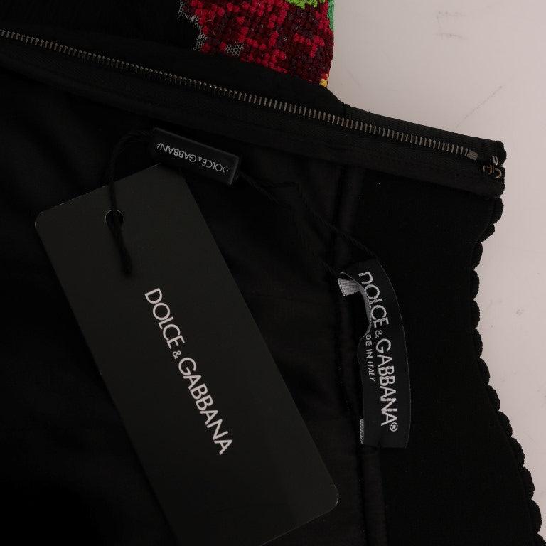 Dolce & Gabbana Black Embellished Daisy Brocade Skirt