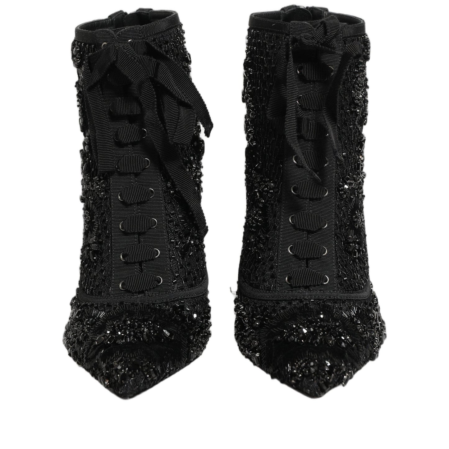 Dolce & Gabbana Black Embellished Mesh Ankle Boots Shoes