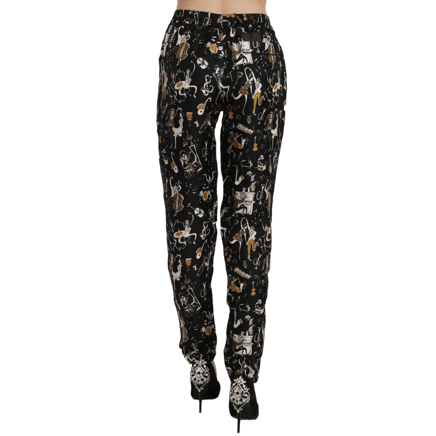 Dolce & Gabbana Black Jazz Club Print High Waist Tapered Pants
