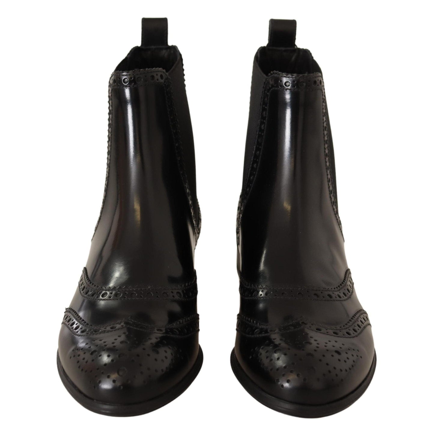 Dolce & Gabbana Black Leather Ankle High Flat Boots Shoes