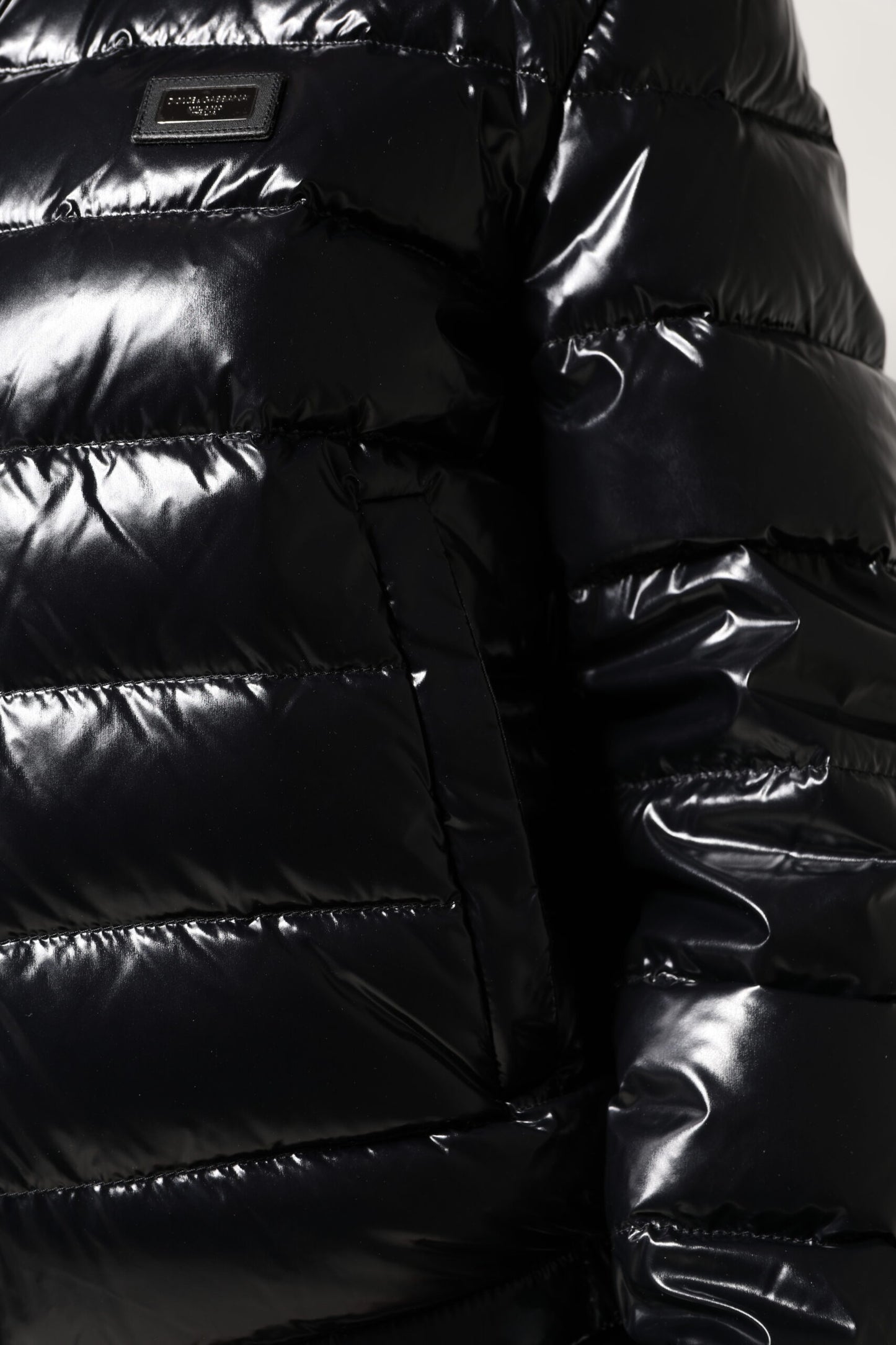 Dolce & Gabbana Black Logo Plaque Full Zip Puffer Jacket