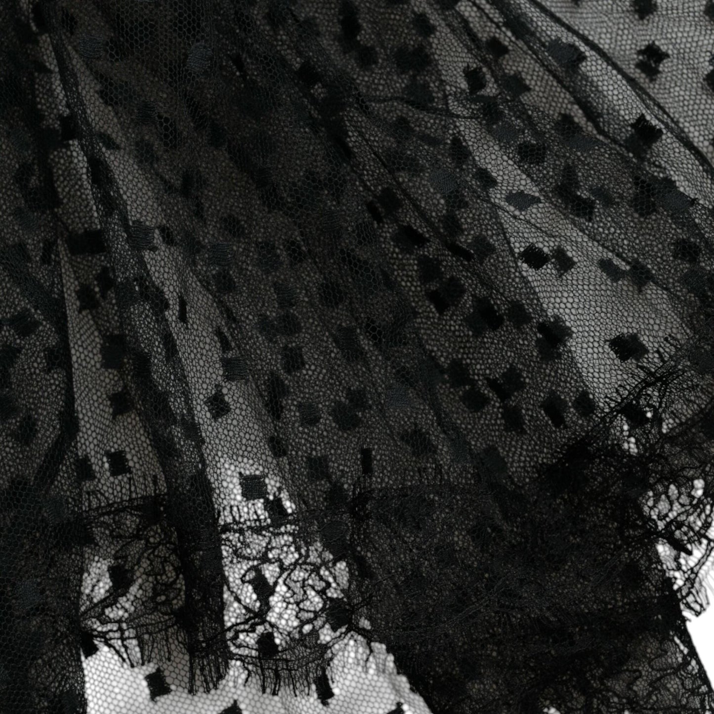 Dolce & Gabbana Black Nylon Lace Trim High Waist A-line Skirt