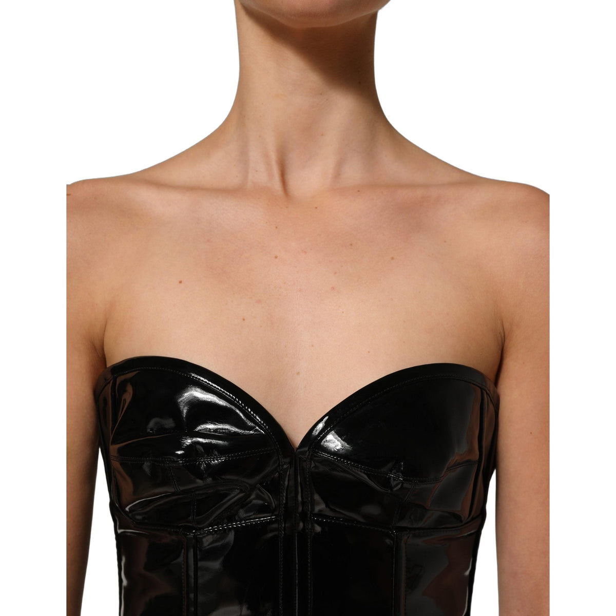 Dolce & Gabbana Black Patent Leather Corset Style Mini Dress