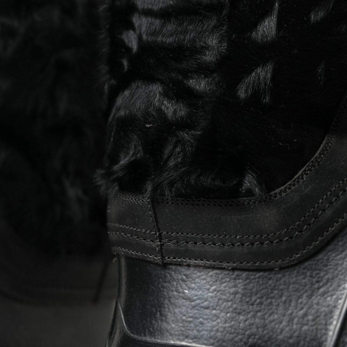 Dolce & Gabbana Black Rubber Lace Up Shearling Rain Boots Shoes