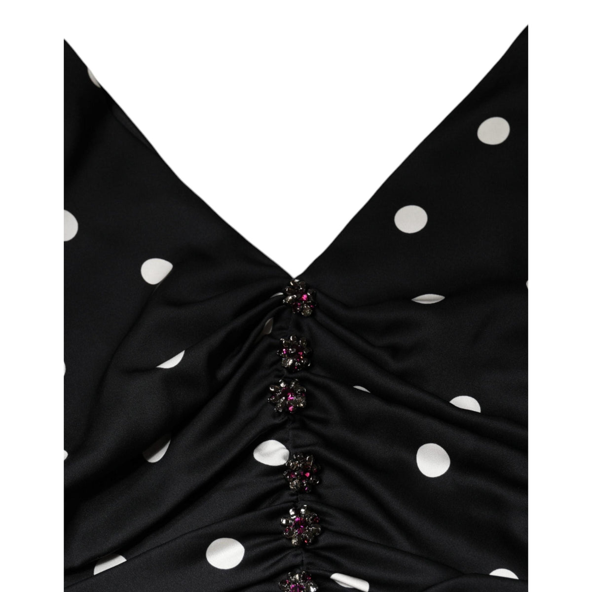 Dolce & Gabbana Black Silk Polka Dot Vneck Tassel Midi Dress