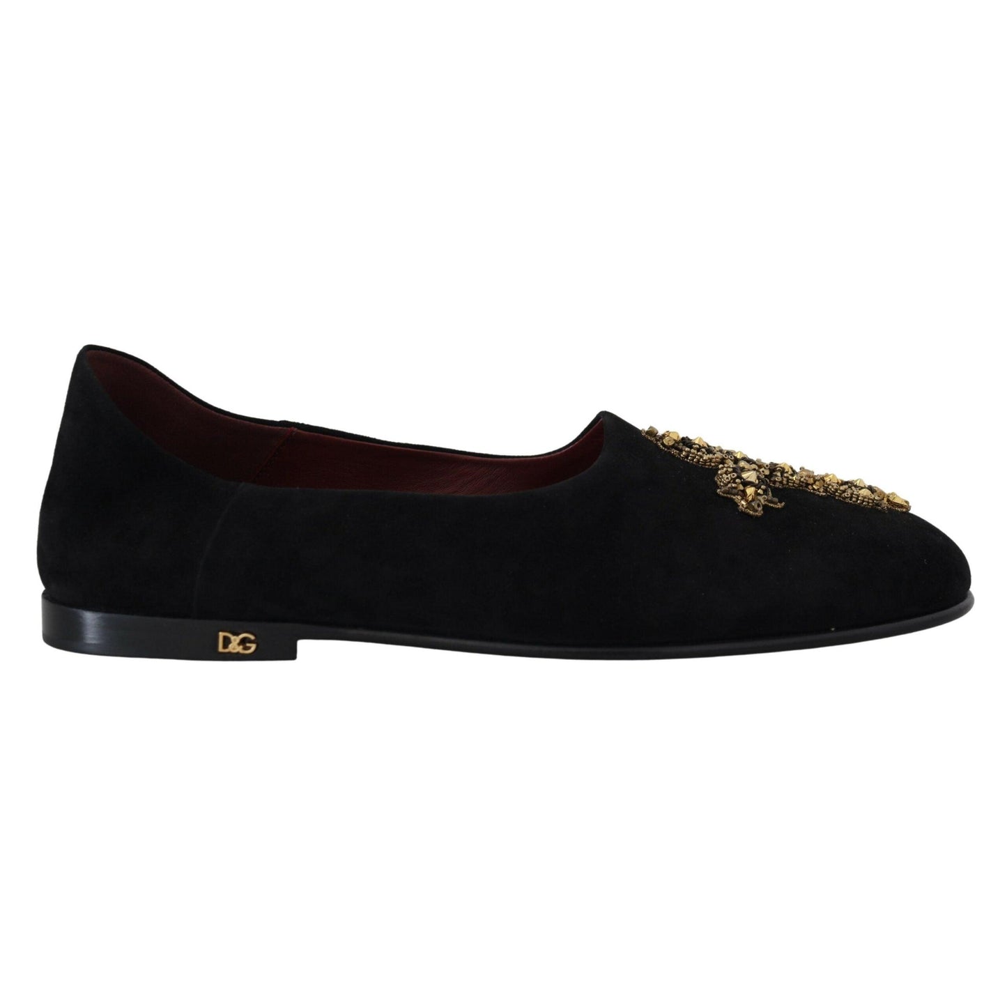 Dolce & Gabbana Black Suede Gold Cross Slip On Loafers Shoes