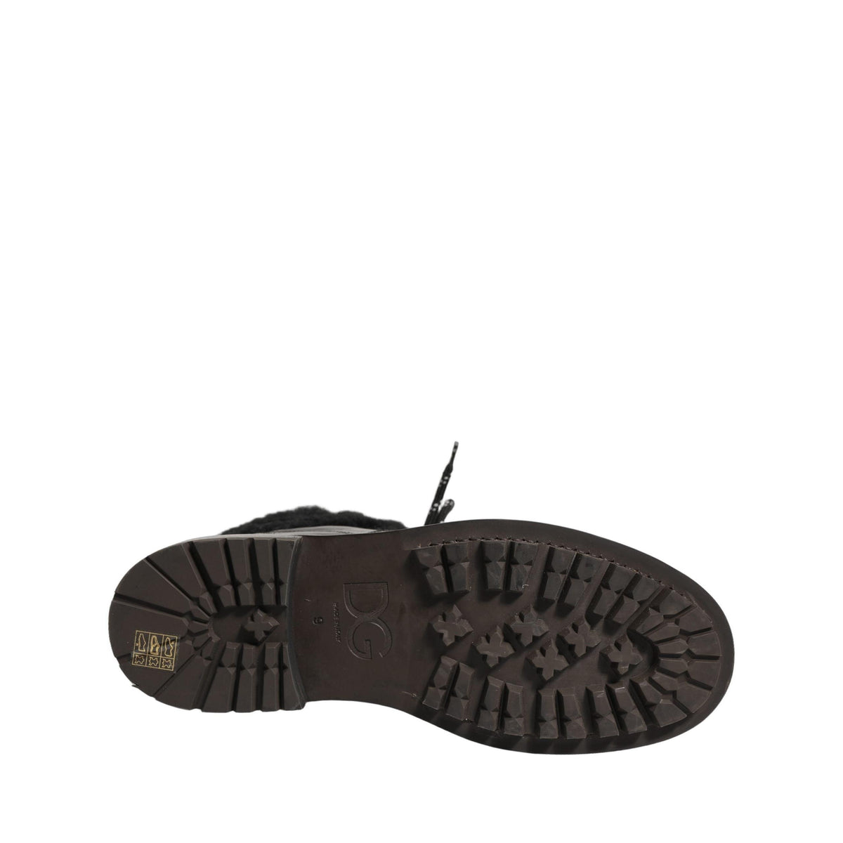 Dolce & Gabbana Black Trekking Fur Lace Leather Boots Shoes