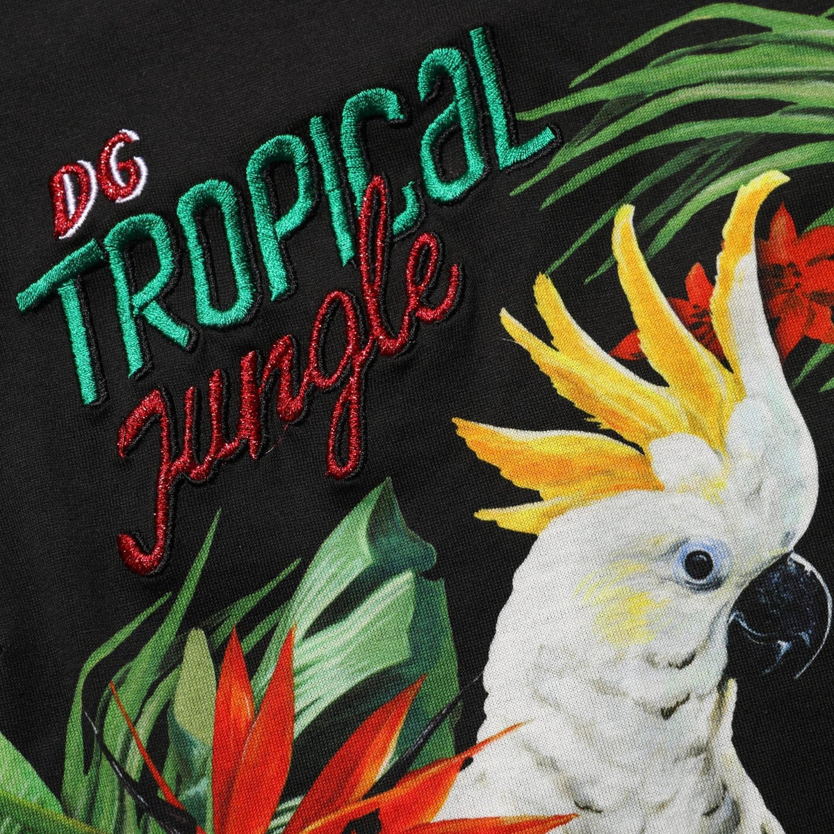 Dolce & Gabbana Black Tropical Print Cotton Round Neck T-Shirt