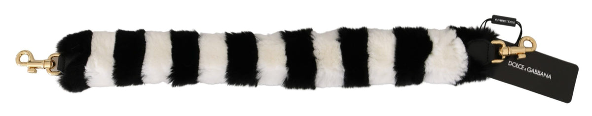 Dolce & Gabbana Black White Lapin Fur Accessory Shoulder Strap