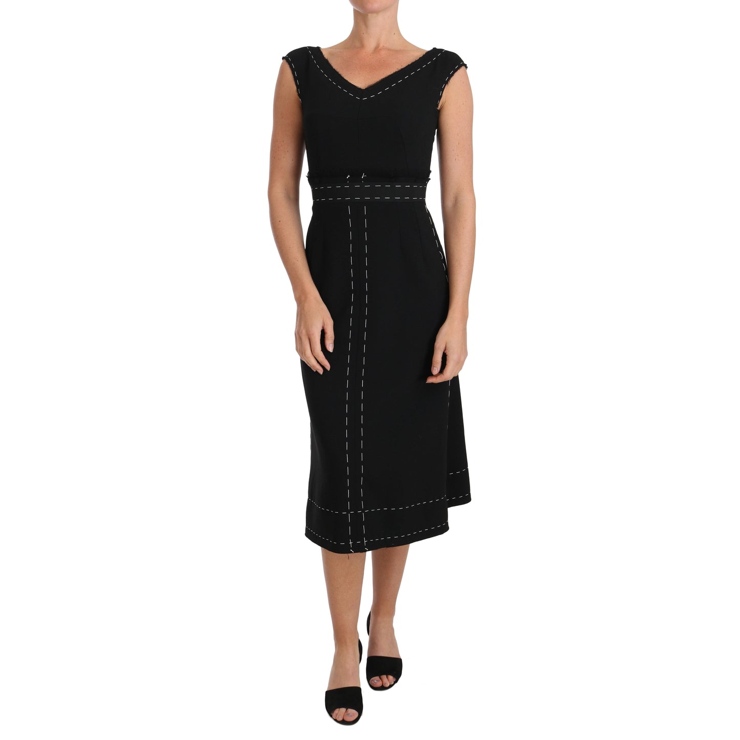 Dolce & Gabbana Black Wool Stretch A-line Sheath Dress