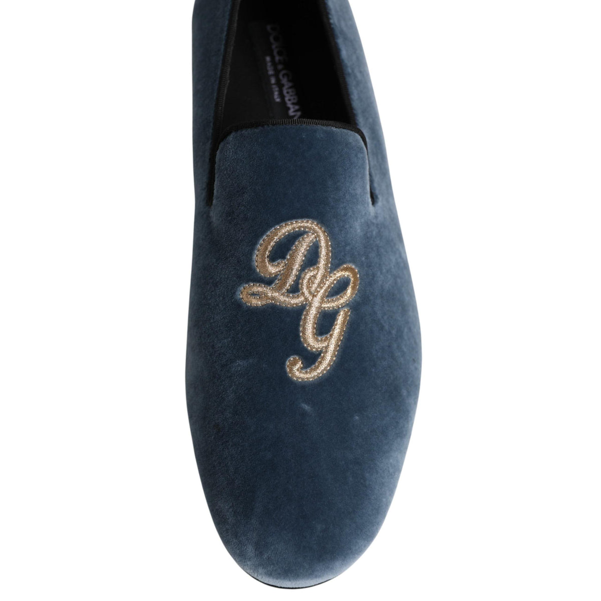 Dolce & Gabbana Blue Velvet DG Logo Loafers Formal Shoes