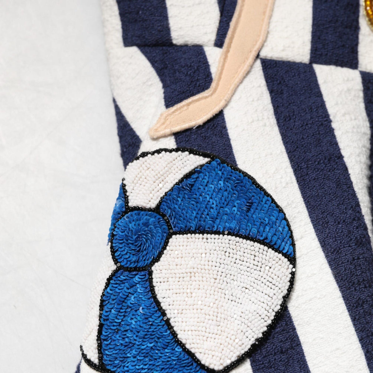 Dolce & Gabbana Blue White Striped Embroidered A-line Dress