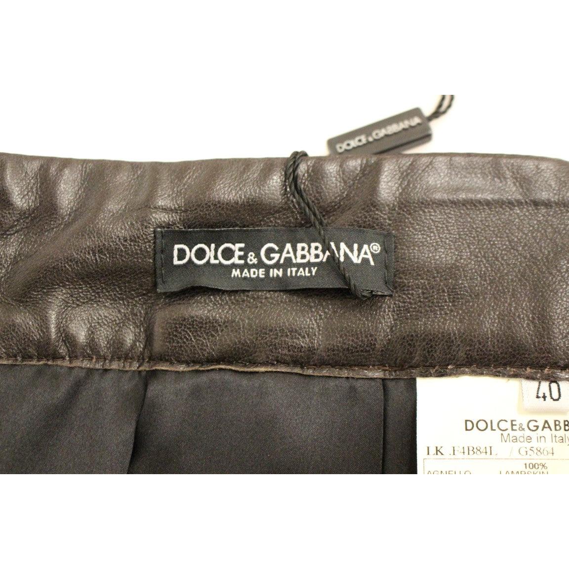 Dolce & Gabbana Brown Patchwork Leather Straight Skirt