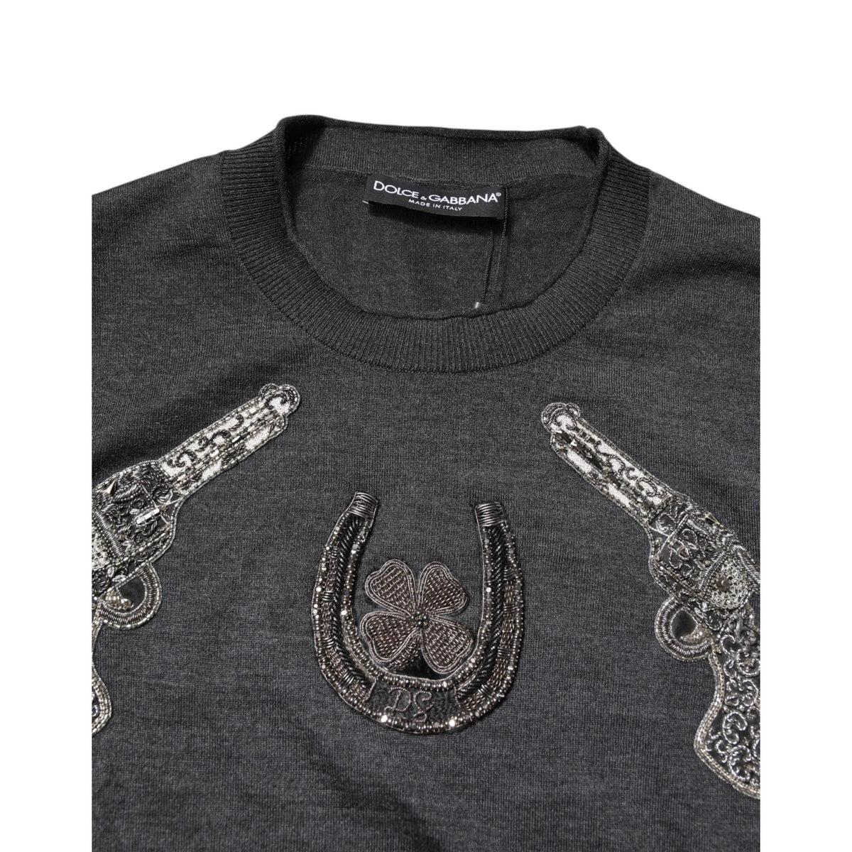 Dolce & Gabbana Gray Cashmere Men's Embroidered Sweater