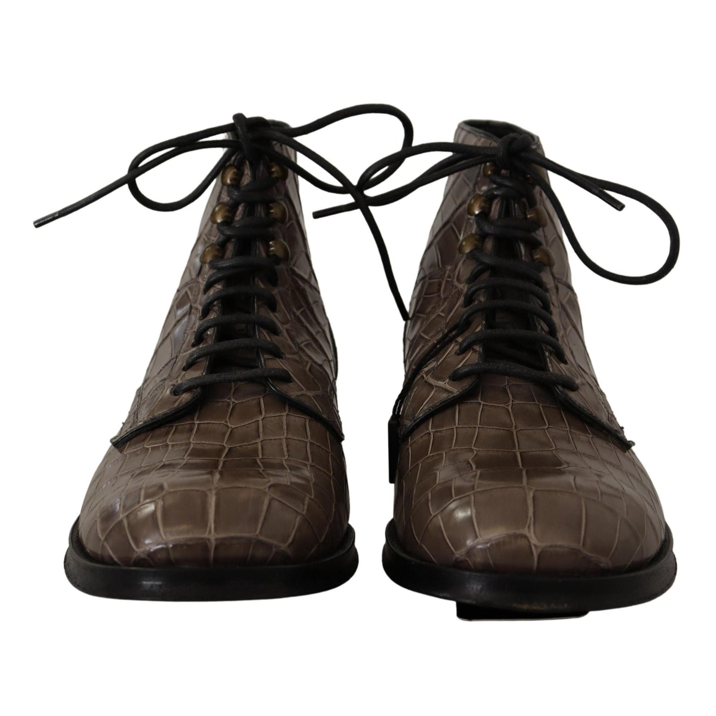 Dolce & Gabbana Gray Crocodile Leather Derby Boots