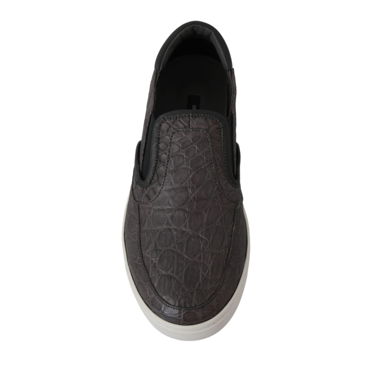 Dolce & Gabbana Gray Leather Flat Caiman Mens Loafers Shoes