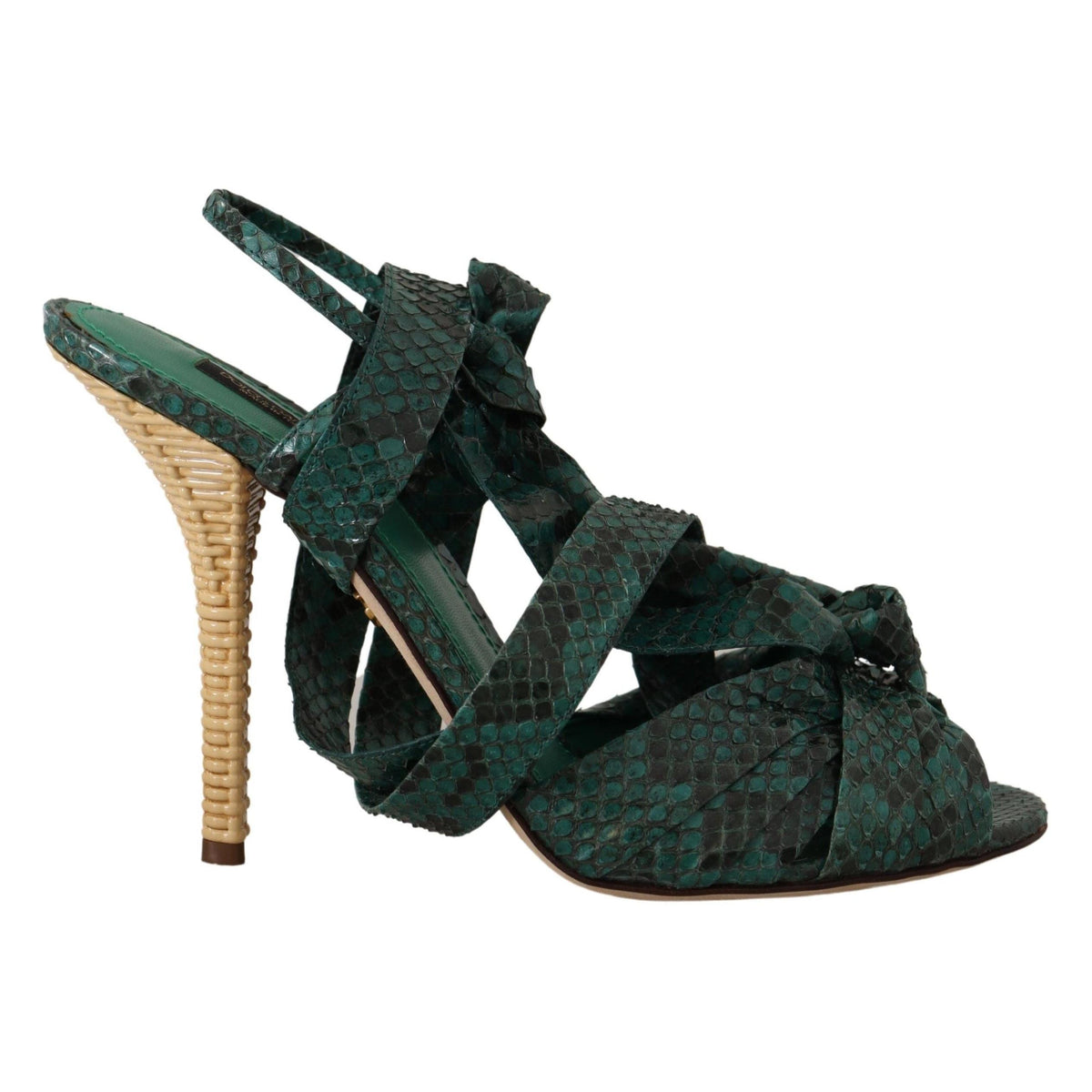 Dolce & Gabbana Green Python Strap Sandals Heels Shoes