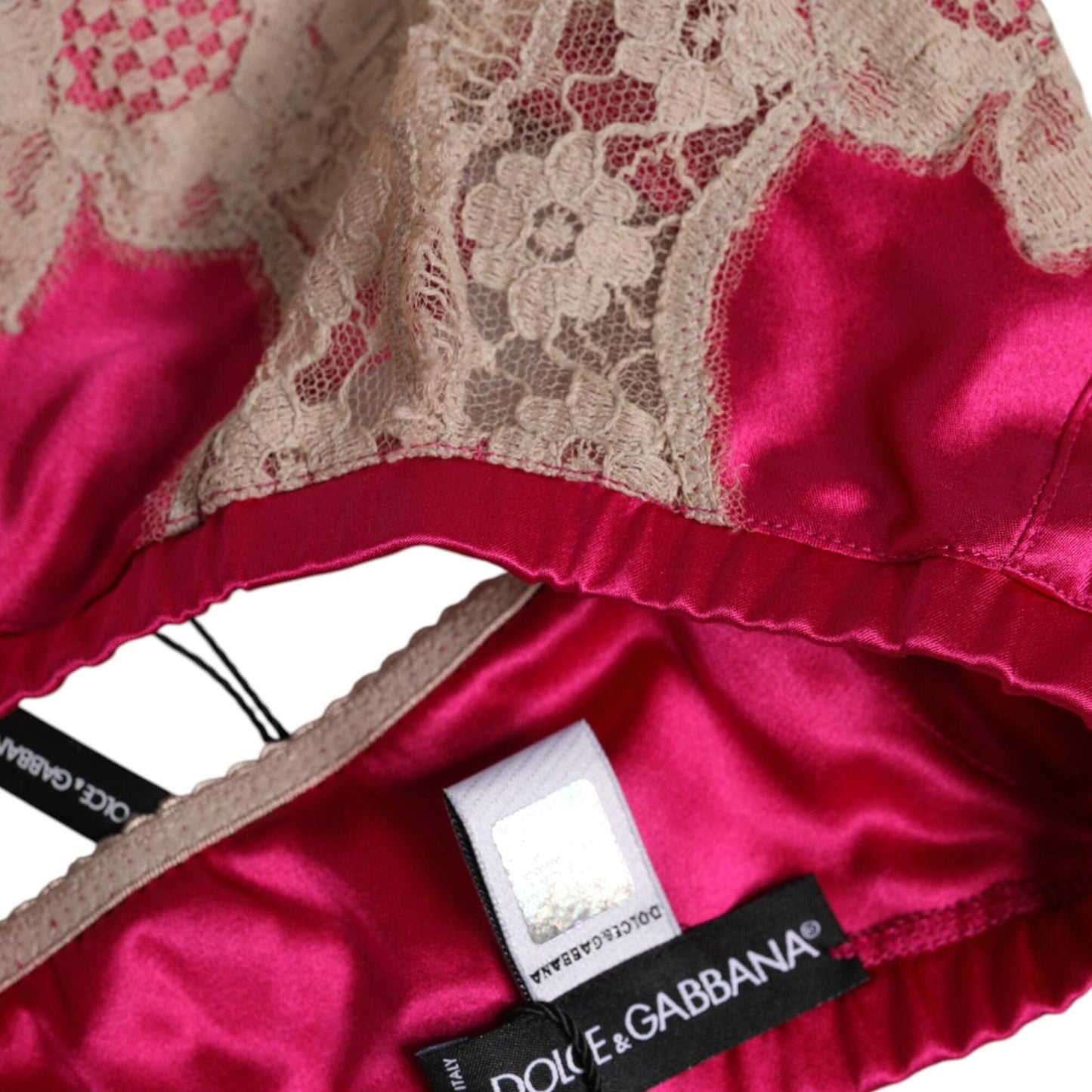 Dolce & Gabbana Magenta Floral Lace Silk Non Wire Bra Underwear