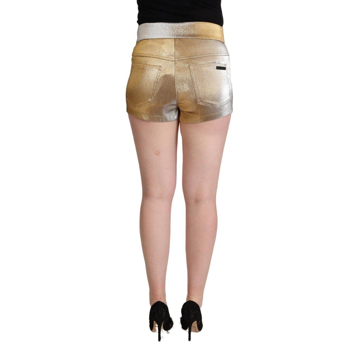 Dolce & Gabbana Metallic Gold Cotton Mid Waist Hot Pants Shorts