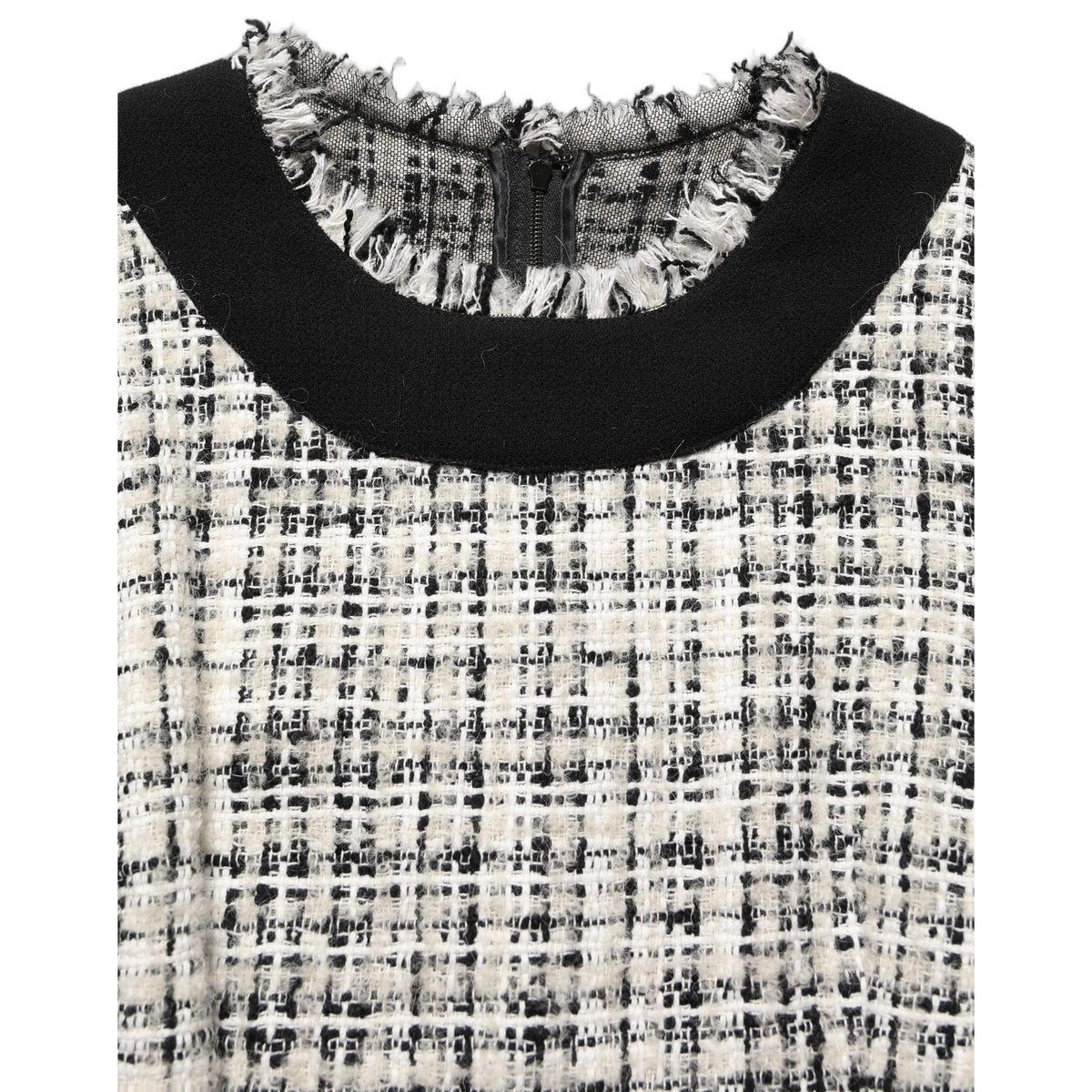 Dolce & Gabbana Multicolor Bouclé Tweed Frayed Trim Midi Dress