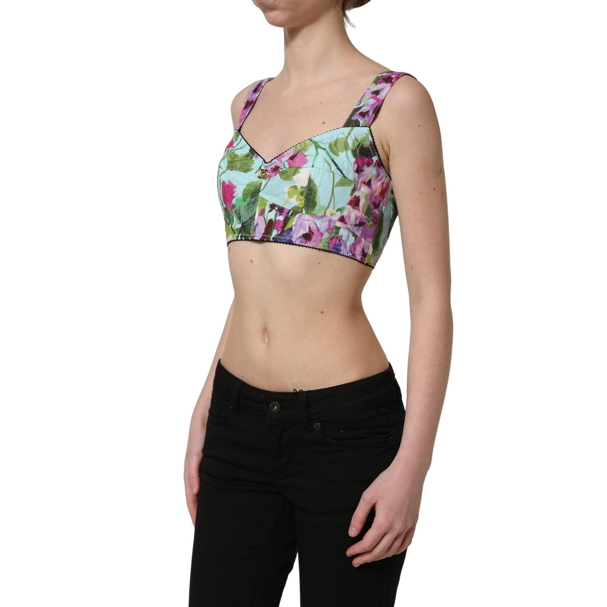 Dolce & Gabbana Multicolor Floral Cropped Bustier Tank Top