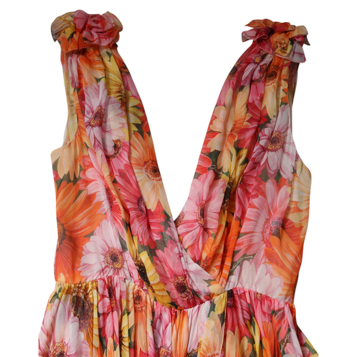 Dolce & Gabbana Multicolor Floral Silk V-neck Chiffon Dress