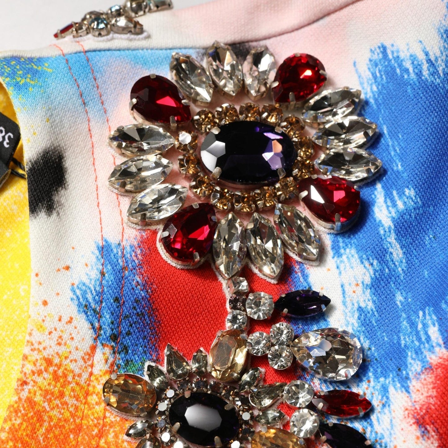 Dolce & Gabbana Multicolor Graffiti Crystals Crop Jersey Top