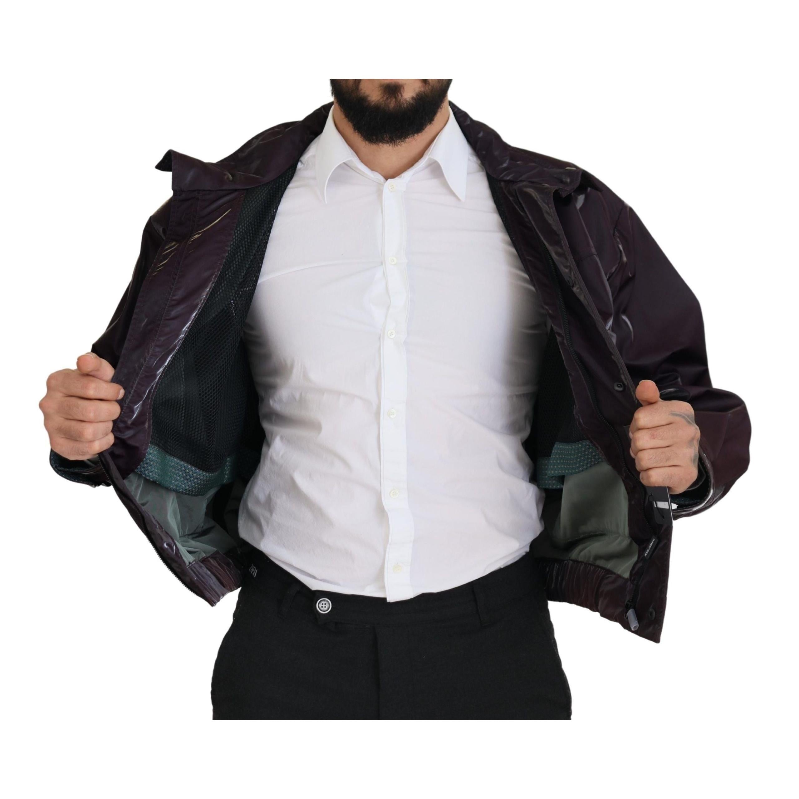Dolce & Gabbana Purple Nylon Collared Biker Coat Jacket